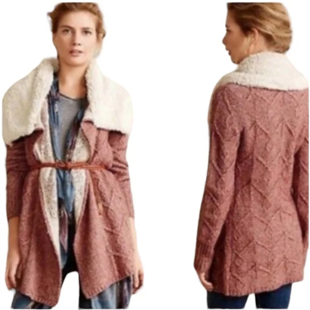 SLEEPING ON SNOW Anthropologie Sherpa Yak Cardigan Dusty Rose Pink Small